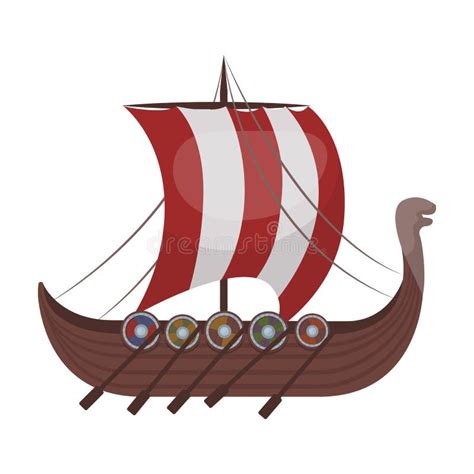 Viking S Ship Icon In Cartoon Style Isolated On White Background