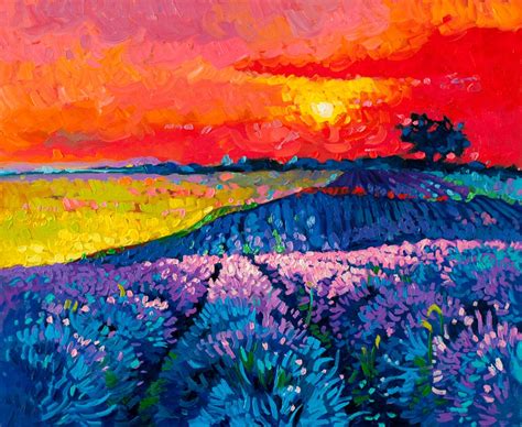 Sunset Over Lavender Fieldoriginal Oil Painting On Etsy