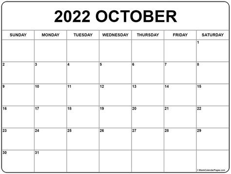 October 2022 Calendar Free Printable Calendar