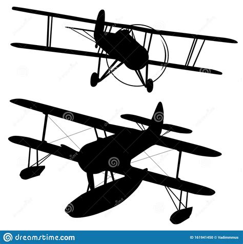 Vector Biplanes Silhouettes Stock Vector Illustration Of Aircraft