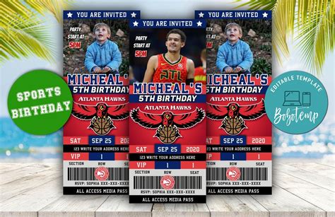 Editable Atlanta Hawks Birthday Ticket Invitations Diy Createpartylabels