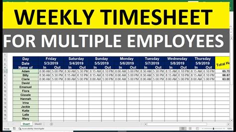 How To Make Weekly Timesheet For Multiple Employees In Excel Youtube