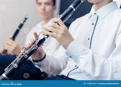Boy Playing The Clarineta Man Hands Holding Clarinet Stock Photo