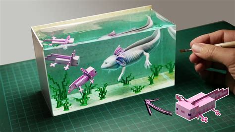 Diorama Of Minecraft Rtx Onoff Axolotls In The Aquarium Polymer Clay