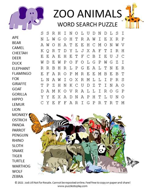 Zoo Animals Word Search Puzzle Zoo Animals Word Search Free Printable