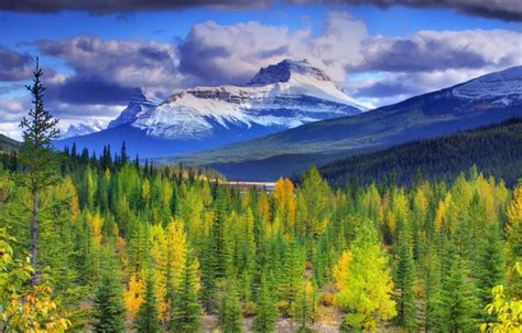 Wallpaper Autumn Forest The Sky Snow Trees Mountains Lake Canada
