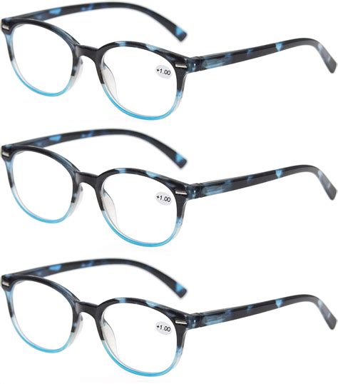 Modfans Round Stylish Reading Glasses 3 Pair With Spring Hinge Fashion Glasses For