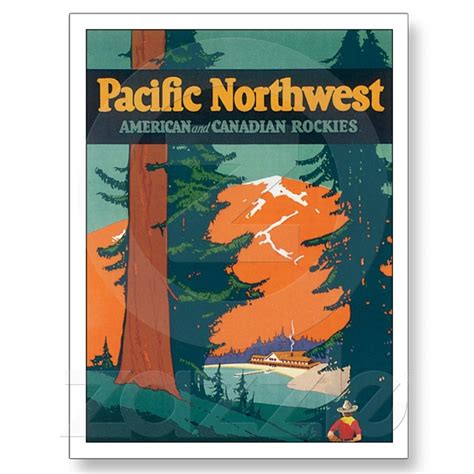 Vintage Pacific Northwest Travel Poster Art Postcard