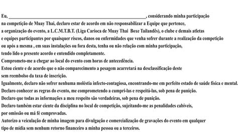 Liga Carioca De Muay Thai Termo De Responsabilidade