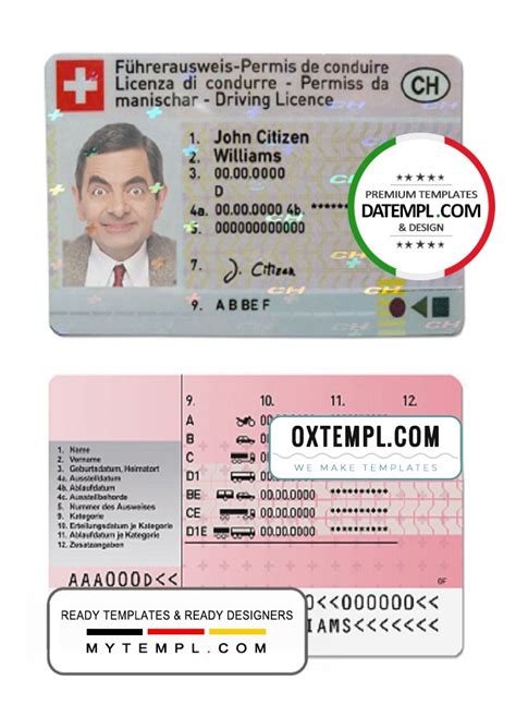 Switzerland driving license template in PSD format, fully editable - GOTEMPL - templates with