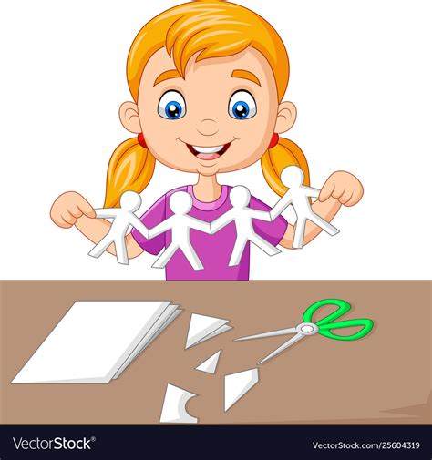Cartoon Little Girl Making Paper People Royalty Free Vector