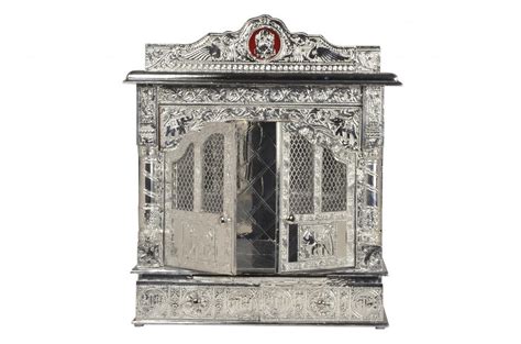 Silver Color Mandir W Doors 25 L X 10 W X 27 H Hindu Puja Temple