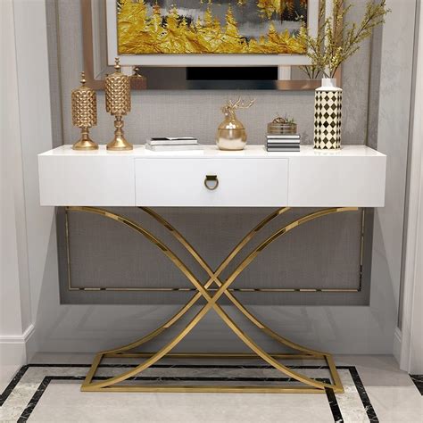 Glass console table decor ideas: White/Black Console Table with Drawer Entryway Table ...