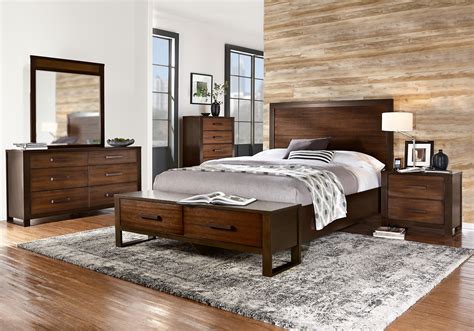 Queen bedroom furniture sets for cheap. Abbott Hazelnut 5 Pc Queen Panel Bedroom with Storage ...