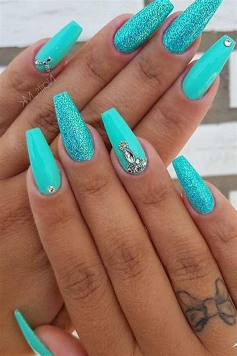 Turquoise Manicur In 2021 Turquoise Nails Teal Acrylic Nails Teal Nails