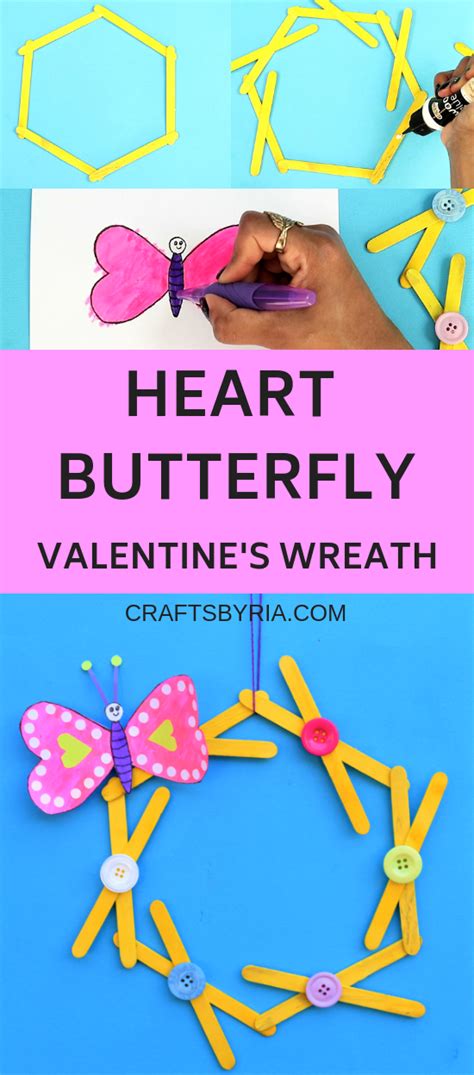Paper Heart Butterfly Craft On Popsicle Stick Wreath Paper Crafts For
