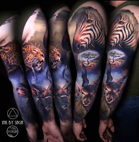 Latest and best african tattoo designs for men and women in trend: Africa Sleeve With Zebra, Leopard & Antelope | Best tattoo ...