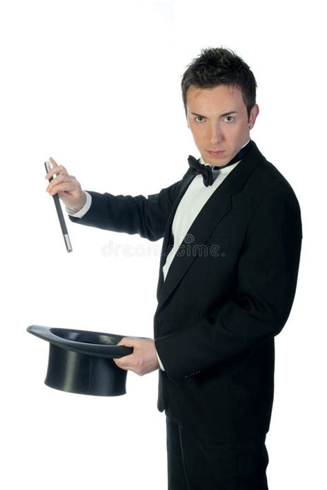 A Magician Holding A Top Hat With A Rabbit In It Stock Image Image Of
