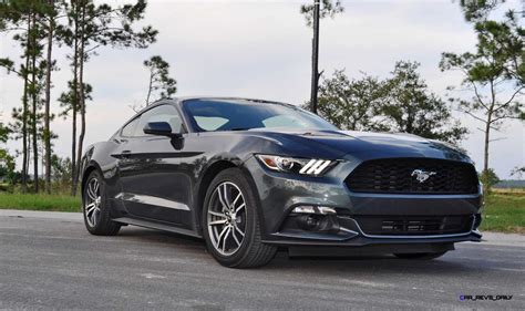 Instead, you want the $29,300 premium trim, which adds as standard sync with while the vehicle shown in these photos features the ecoboost performance pack, the car we tested for this review did not have the $1,995. 2015 Ford Mustang EcoBoost Automatic Review 9
