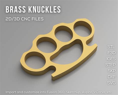 Brass Knuckles 2d 3d Cad Files Stl Step Skp Obj 3mf F3d Etsy