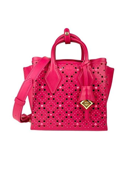 Mcm Leather Neon Perforated Calfskin Studded Mini Milla Tote