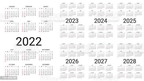 Vetores De Calendário 2022 2023 2024 2025 2026 2027 2028 Anos