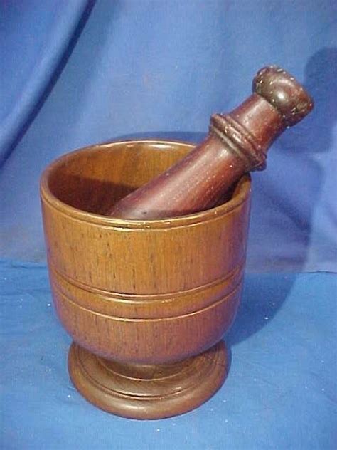 19thc Drug Store Apothecary Large Wood Mortar Pestle Advertising