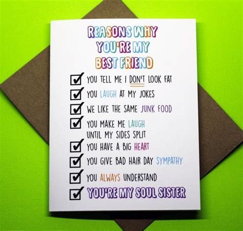 Reasons Why You Re My Best Friend Soul Sister Funny Cute Friendship Greeting Card Etsy