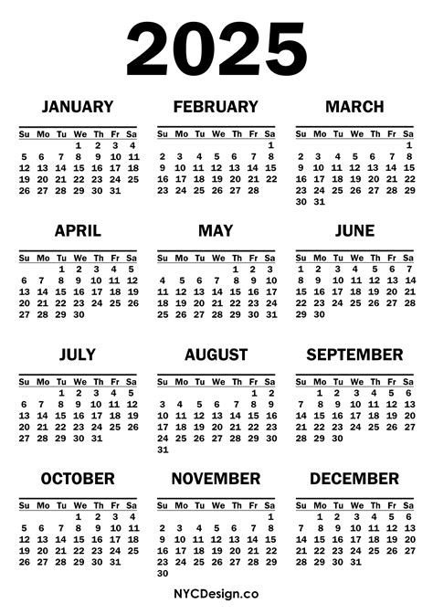 2025 calendar printable free, white
