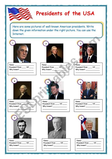 Presidents Of The Usa Esl Worksheet By Liesbetht