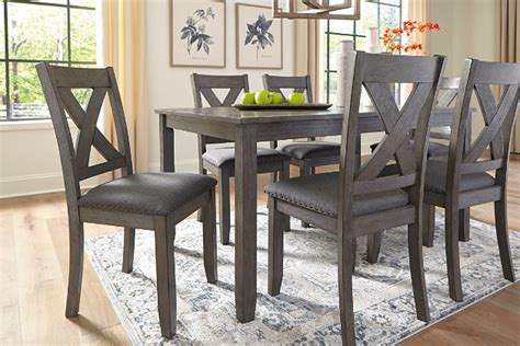 Table measures 36 w x 60 d x 30.25 h, each chair measures 17.75 w x 21.75 d x 38.25, and bench measures 38.25 w x 15.25 d x 19 h assembly required: Caitbrook Dining Room Table and Chairs (Set of 7) | Ashley ...