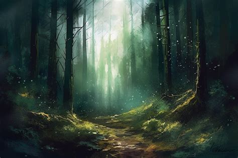 Premium Ai Image Painting Of A Path In A Forest With A Path Leading