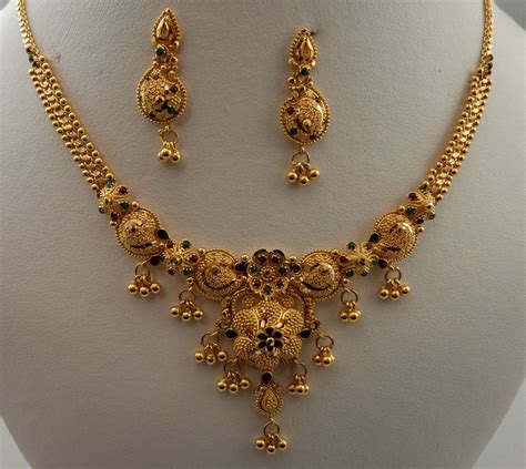 22karat Gold Meenakari Filigree Necklace Set 22 Gold Jewellery