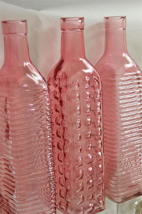 Set Of 10 Light Pink Glass Bottles Peachy Pink Blush Colored 5000 Via Etsy Pink Glass