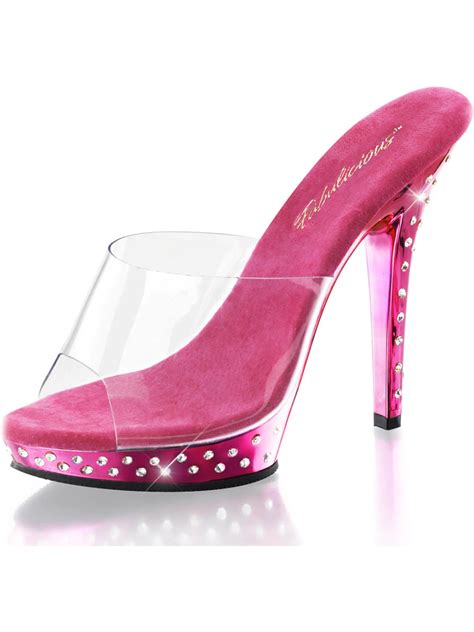Summitfashions Rhinestone Embellished Hot Pink Heels With Clear Top