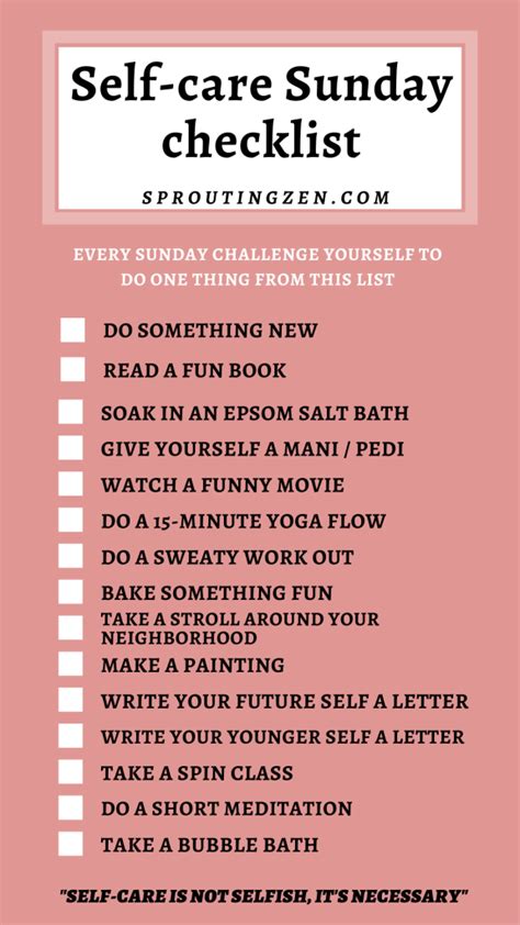 Self Care Sunday Ideas List For Moms Sprouting Zen
