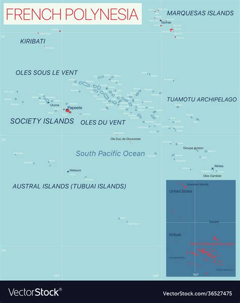 French Polynesia Detailed Editable Map Royalty Free Vector
