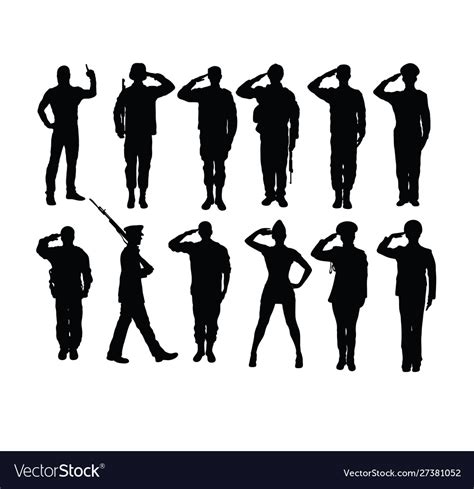 Saluting Soldier And Army Force Silhouettes Vector Image