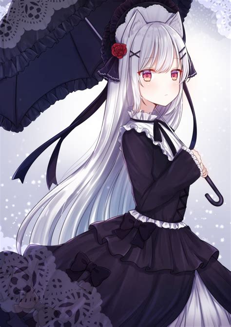 Wallpaper Anime Girl Gothic White Dress Umbrella Lolita Fashion