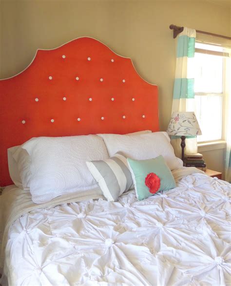 Queen Sized Extra Tall Orange Coral Tufted Upholstered Headboard White
