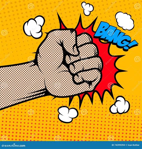 Bang Human Fist In Pop Art Style Stock Vector Illustration Of Domination Punch 74399394
