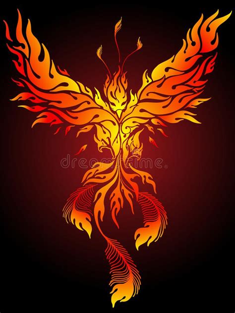 Flaming Phoenix Bird With Wide Spread Wings In The Orange Fire Colors