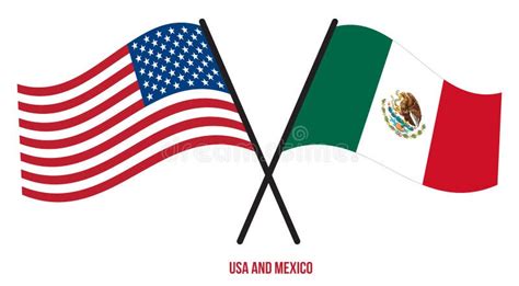 Usa And Mexico Flags Crossed And Waving Flat Style Official Proportion