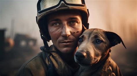 Premium Photo A Soldier And His Dog Are Standing In Front Of A
