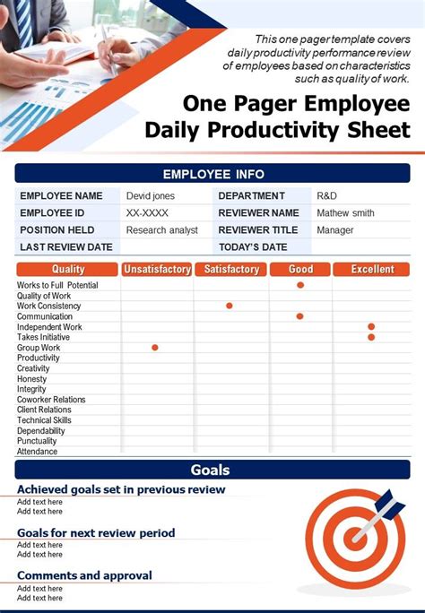 That's why productivity of employees of your organization should be higher. One Pager Employee Daily Productivity Sheet Presentation ...