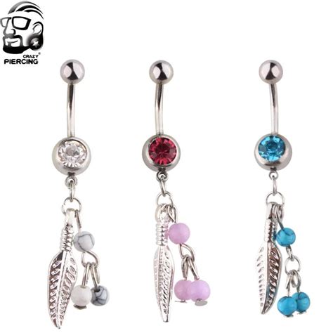 New 1pcs Women Sexy Leaf Feather Dangle Belly Button Rings Stainless Steel Navel Piercings