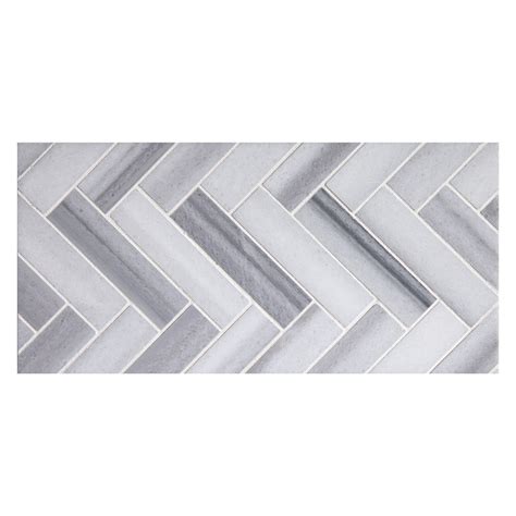 Herringbone Mosaic Tile Grey Striato Polished Marble