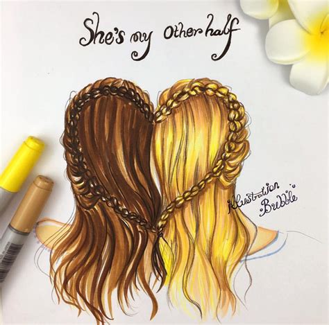 Heart Shaped Hairstyle Bff Drawings Drawings Of Friends Friends Sketch