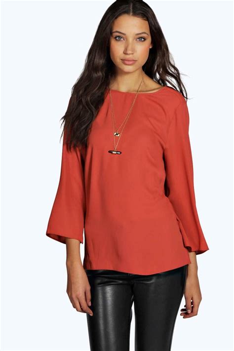 Boohoo Womens Tall Georgie Wrap Back 34 Sleeve Blouse