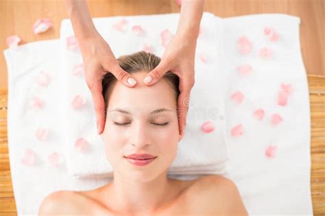 Pretty Blonde Receiving Head Massage Stock Image Image Of Alternative Massage 55580409